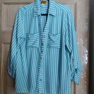 Ruby Rd. Blue and White Striped Button Down Shirt